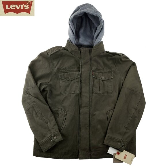 Levi's Hoodie Trucker Jacket Full Zip Military Removable Hood Men's XL NWT - Picture 1 of 14